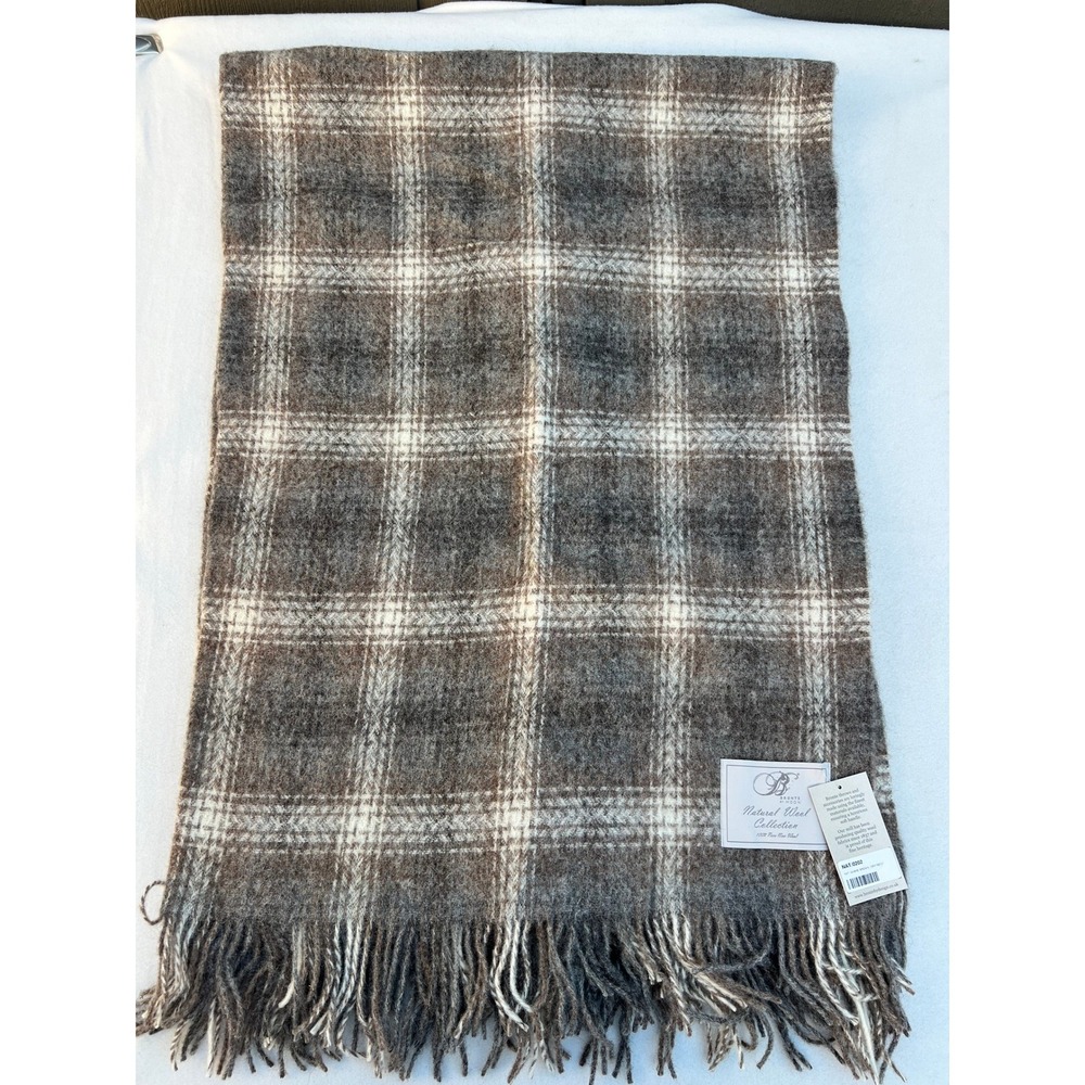 Bronte by Moon Natural Wool Ombre Brown Plaid Fringe Throw Blanket‎ 135x195cm
